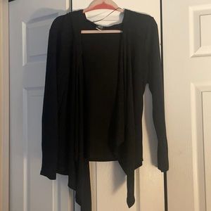 Bobeau Waterfall Front Hooded Black Cardigan, Size S